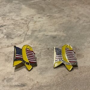 We Support Our Troops Tac Pin Enamel USA Flag Yellow Ribbon set of 2